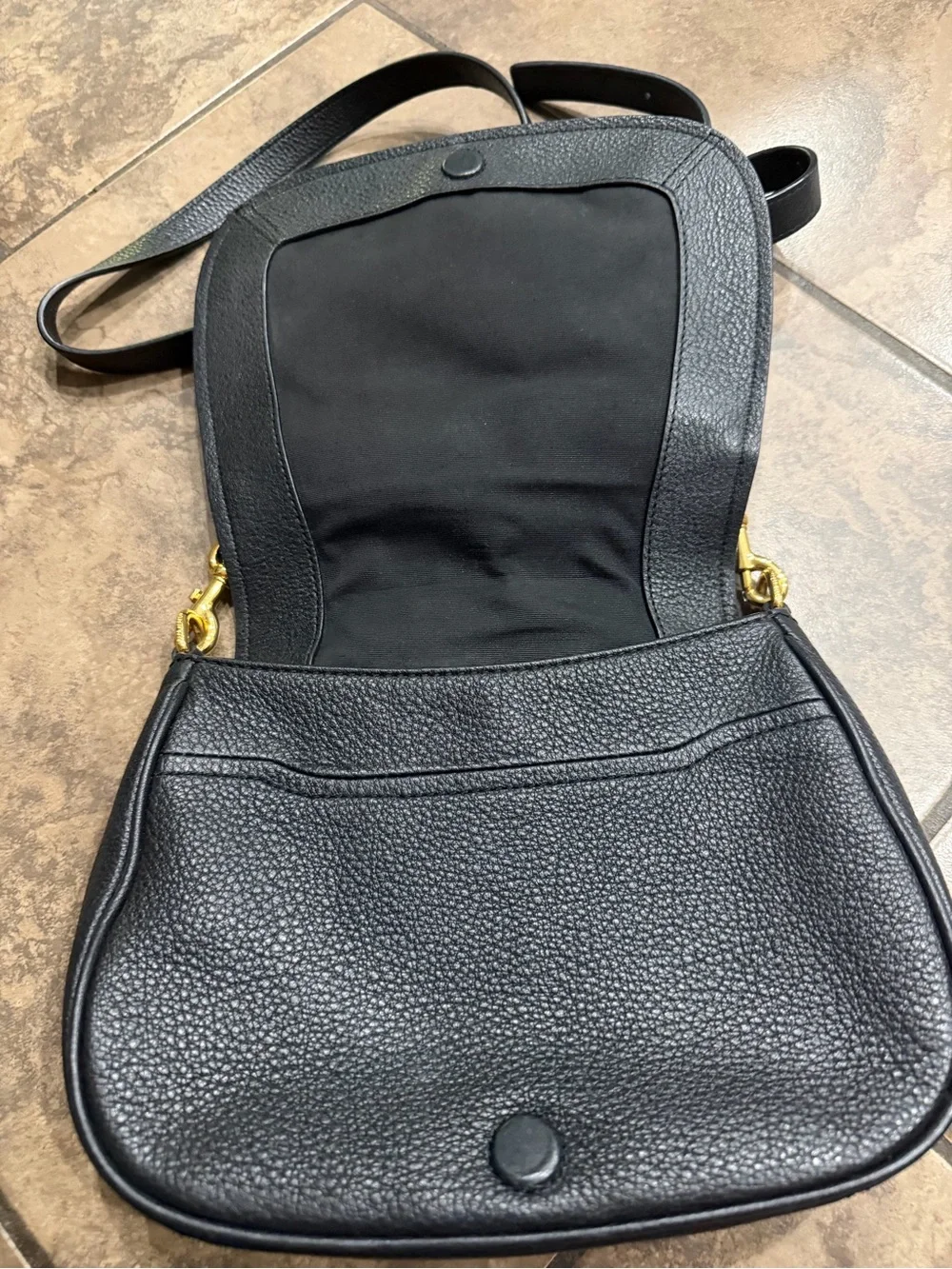 Marc Jacobs Black Pebbled Leather Saddle Crossbody with Gold Hardware